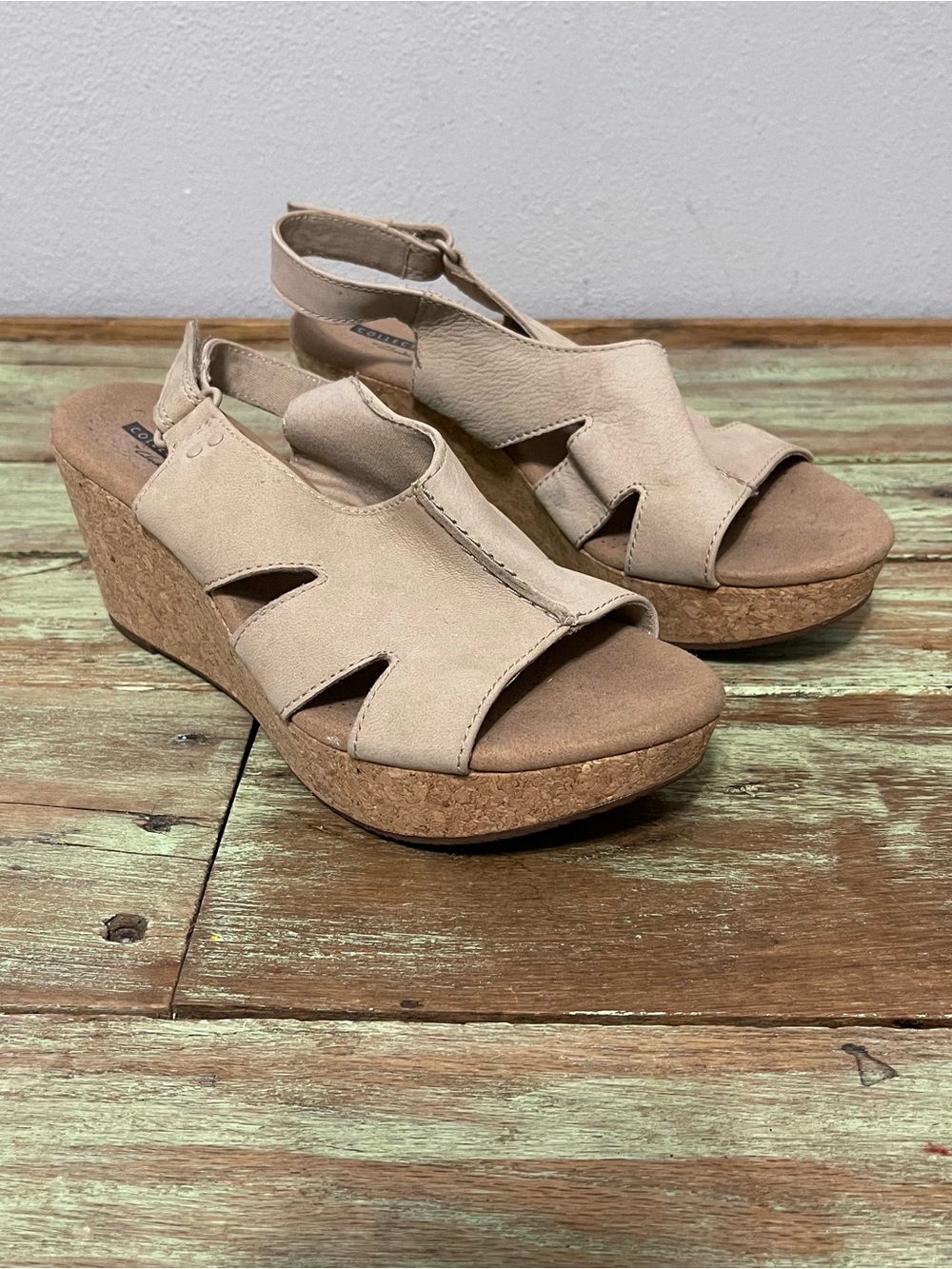 Clarks Collection Slingback Wedge Sandals Beige Comfort Womens 8